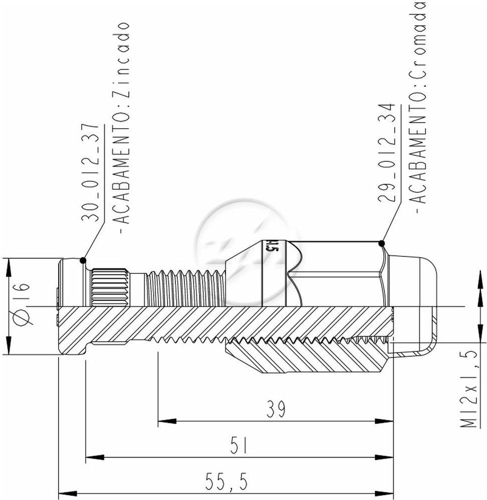 Kit 50 Parafuso Roda M12-1,5x51/55,5xCH19xH35 - ZM - 4001241 - (2)