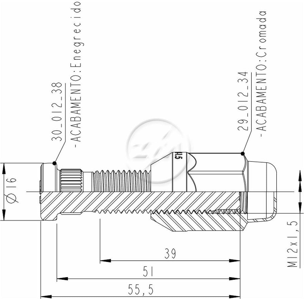 Kit 50 Parafuso Roda M12-1,5x51/55,5xCH19xH35 - ZM - 4001242 - (2)