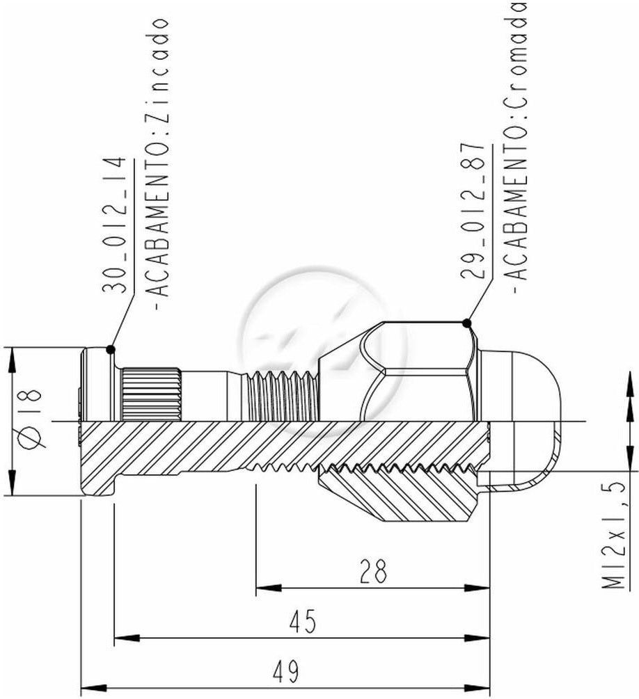 Kit 50 Parafuso Roda M12-1,5x45/49xCH21xH29 - ZM - 40.012.54 - (2)