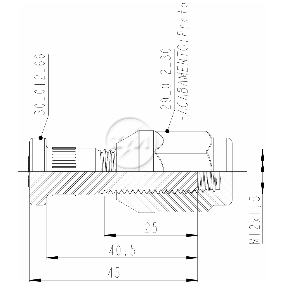 Kit 30 Parafuso Roda M12-1,5x40,5/45xCH19xH31 - ZM - 4001268 - (2)
