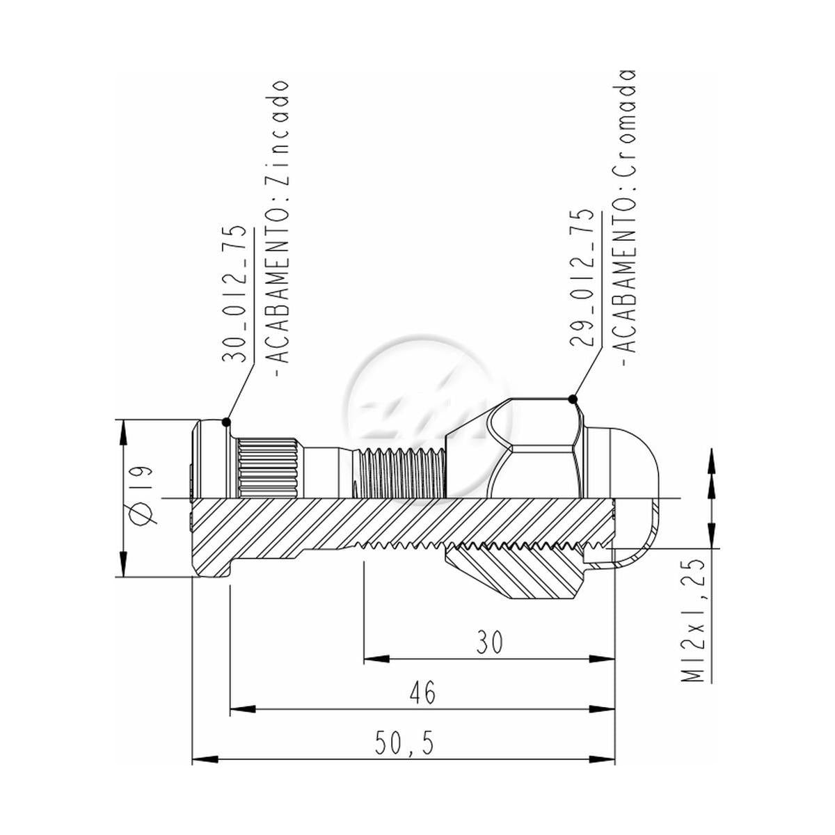 Kit 50 Parafuso Roda M12-1,25x46/50,5xCH21 - ZM - 40.012.71 - (2)