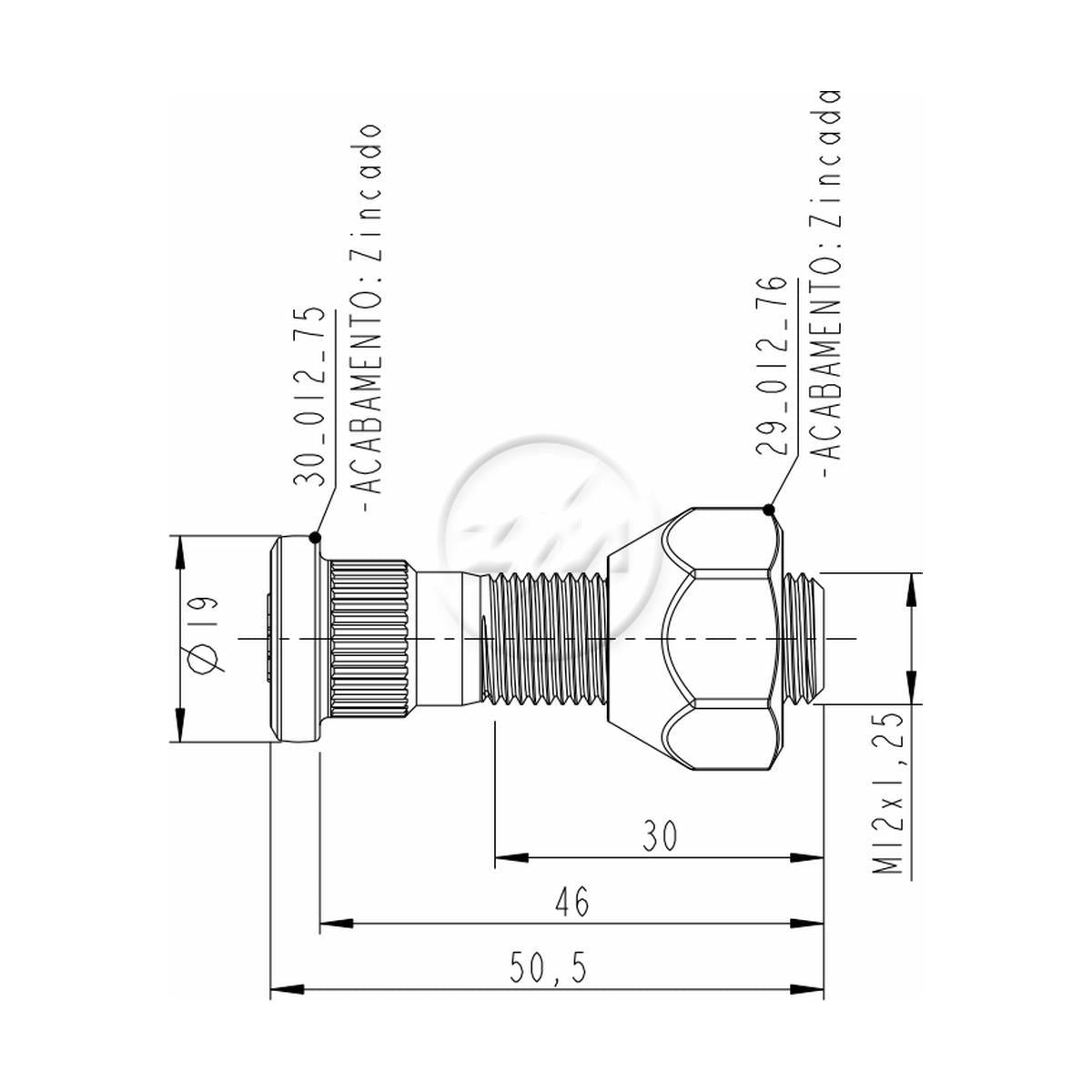 Kit 50 Parafuso Roda M12-1,25x46/50,5xCH21xH16 - ZM - 4001275 - (2)