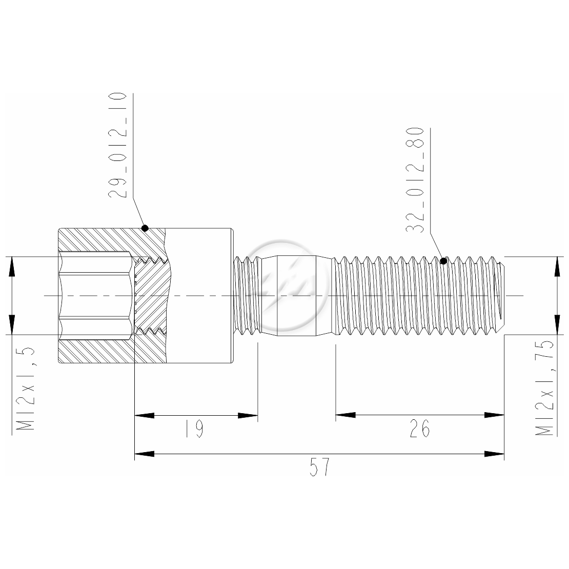 Kit 50 Prisioneiro Roda M12-1,5xM12-1,75x57 - ZM - 40.012.80 - (2)