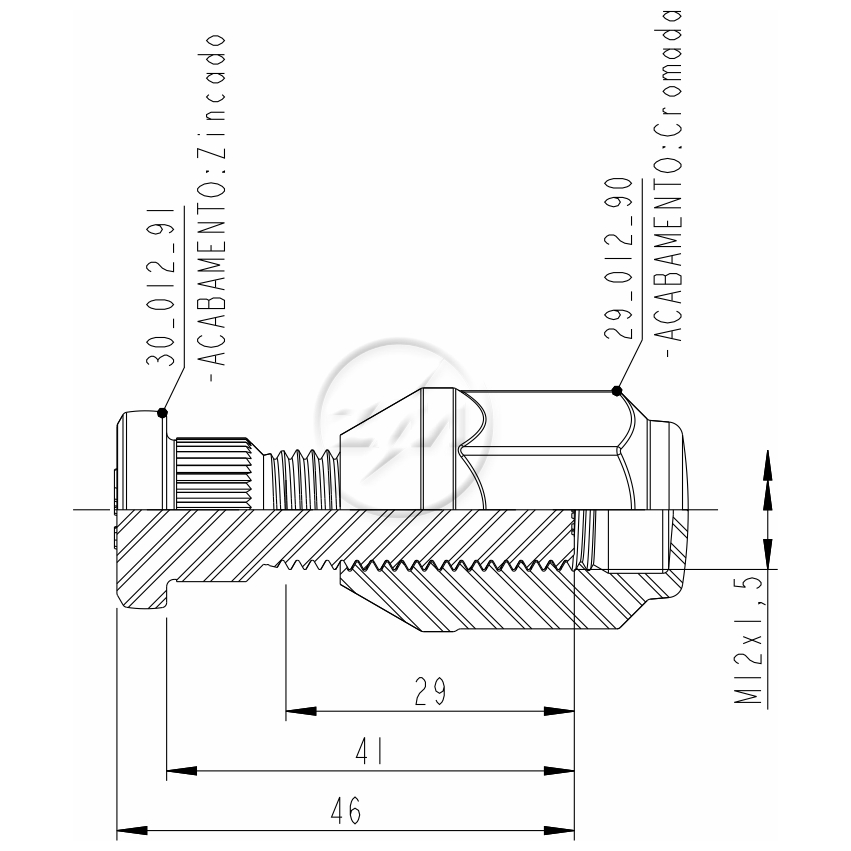 Kit 50 Parafuso Roda M12-1,5x41/46xCH21xH36 - ZM - 40.012.91 - (2)