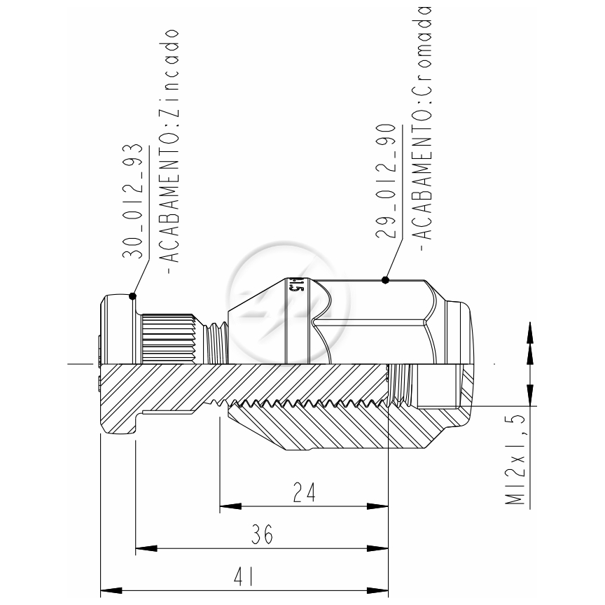 Kit 50 Parafuso Roda M12-1,5x36/41xCH21xH36 - ZM - 40.012.93 - (2)