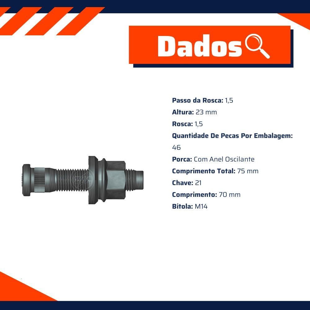 Prisioneiro de Roda com Porca Caixa com 46 Unidades para Ford F-250 e F-350 - ZM - 40.014.21 - (8)