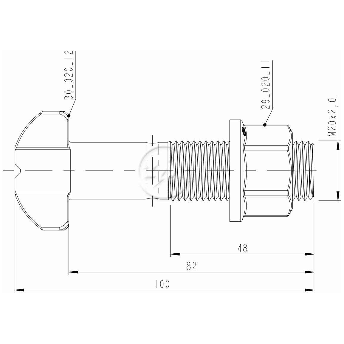 Kit 30 Parafuso Roda M20-2,0x82/100xCH27xH21 - ZM - 4002024 - (2)