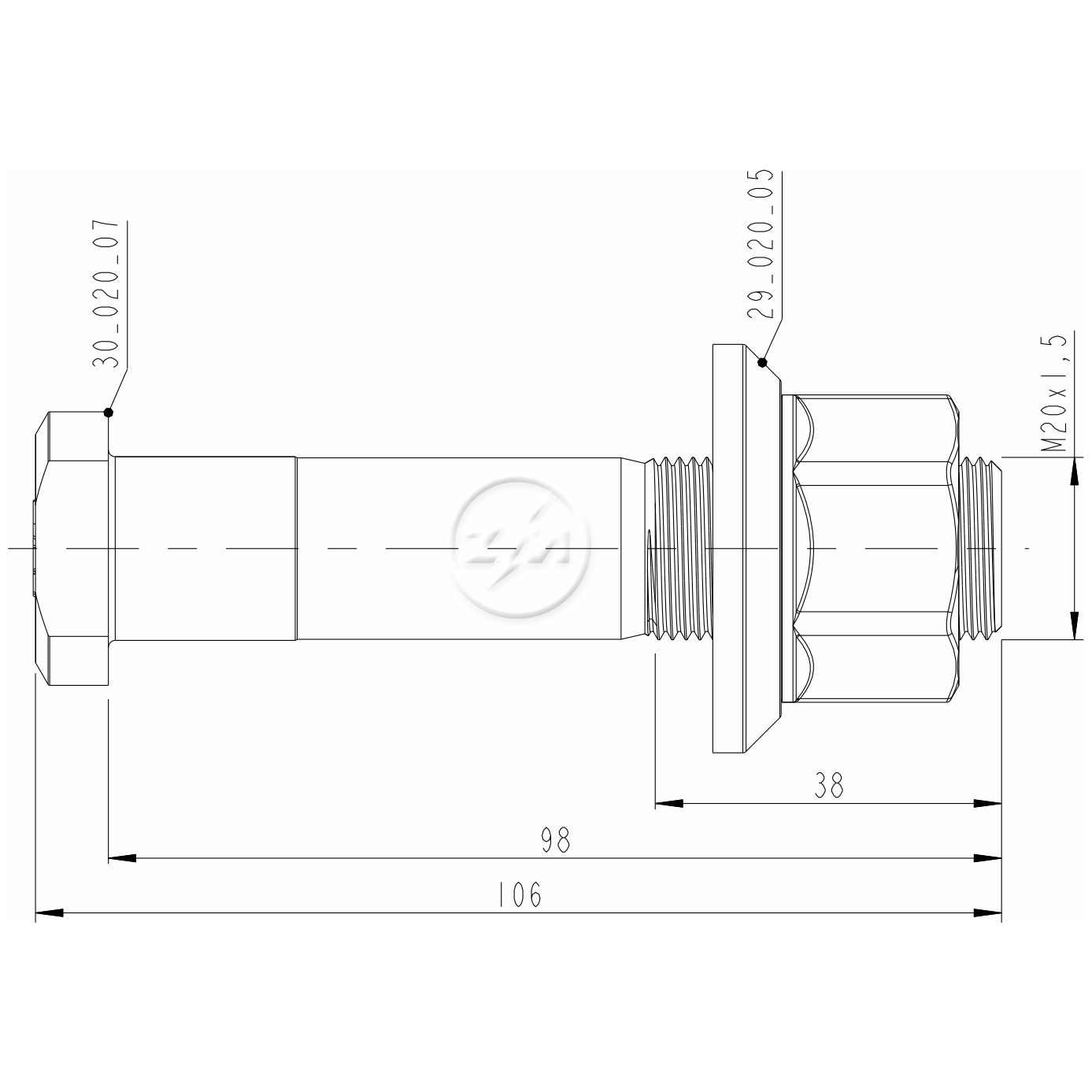 Kit 30 Parafuso Roda M20-1,5x98/106xCH30xH27 - ZM - 4002047 - (2)
