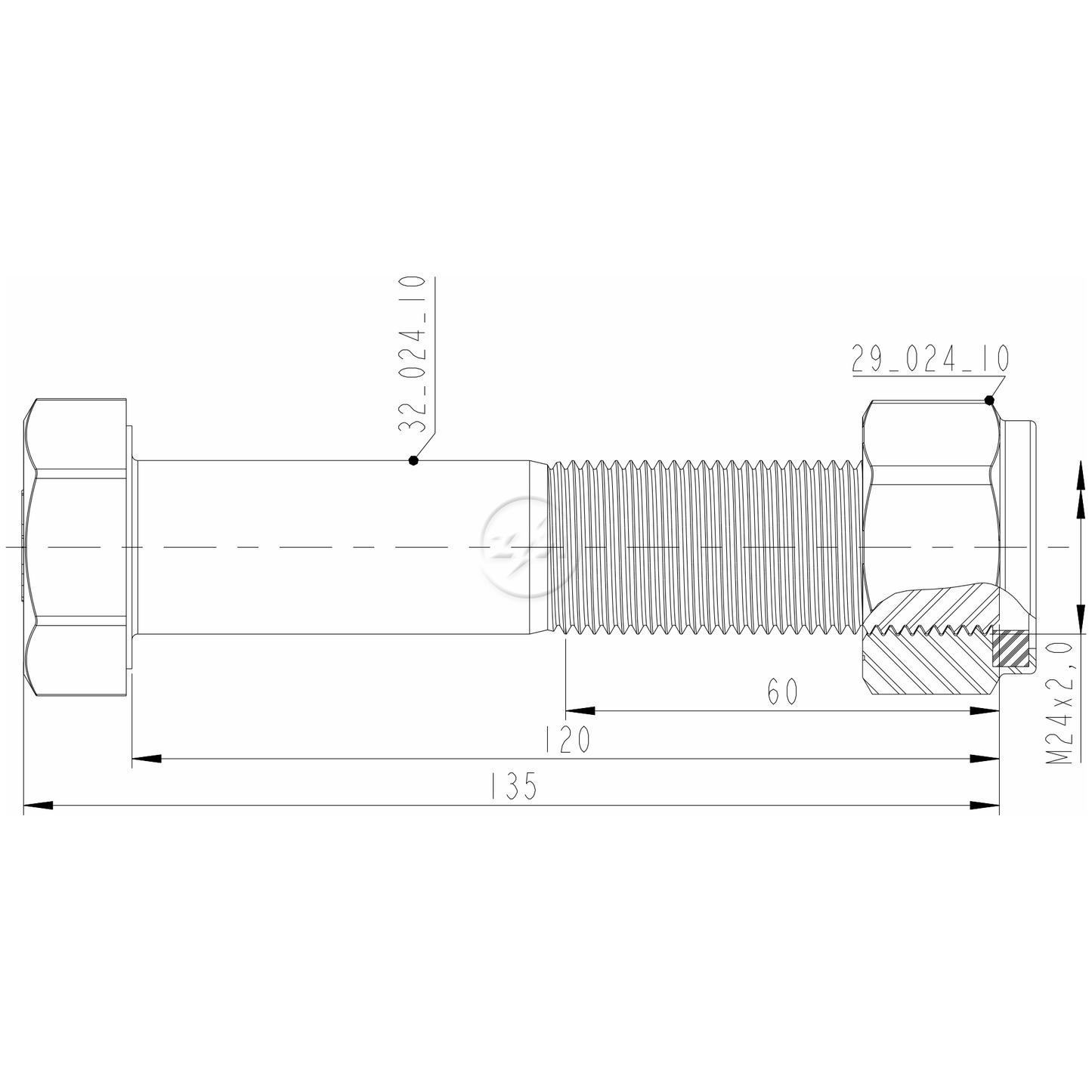 Kit 16 Parafuso Pino Tensor M24-2,0x120xCH36 - ZM - 4002410 - (2)