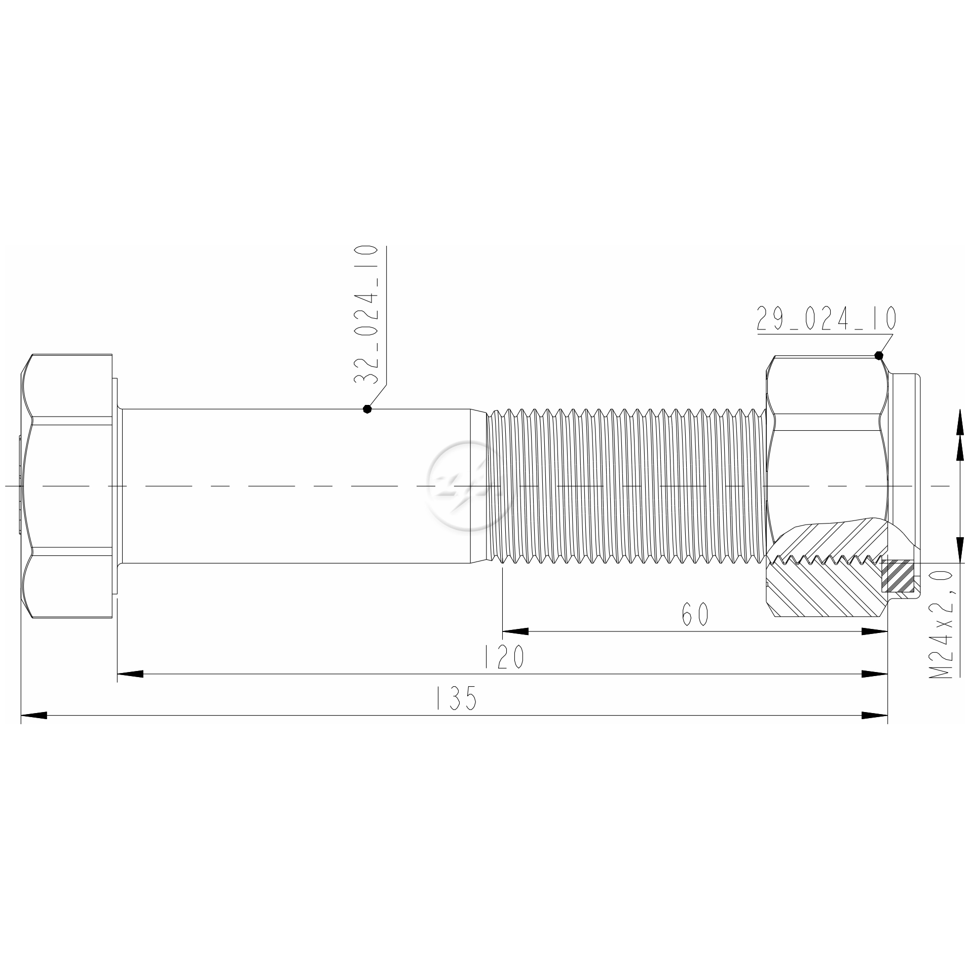 Kit 16 Parafuso Pino Tensor M24-2,0x120xCH36 - ZM - 4002410 - (2)