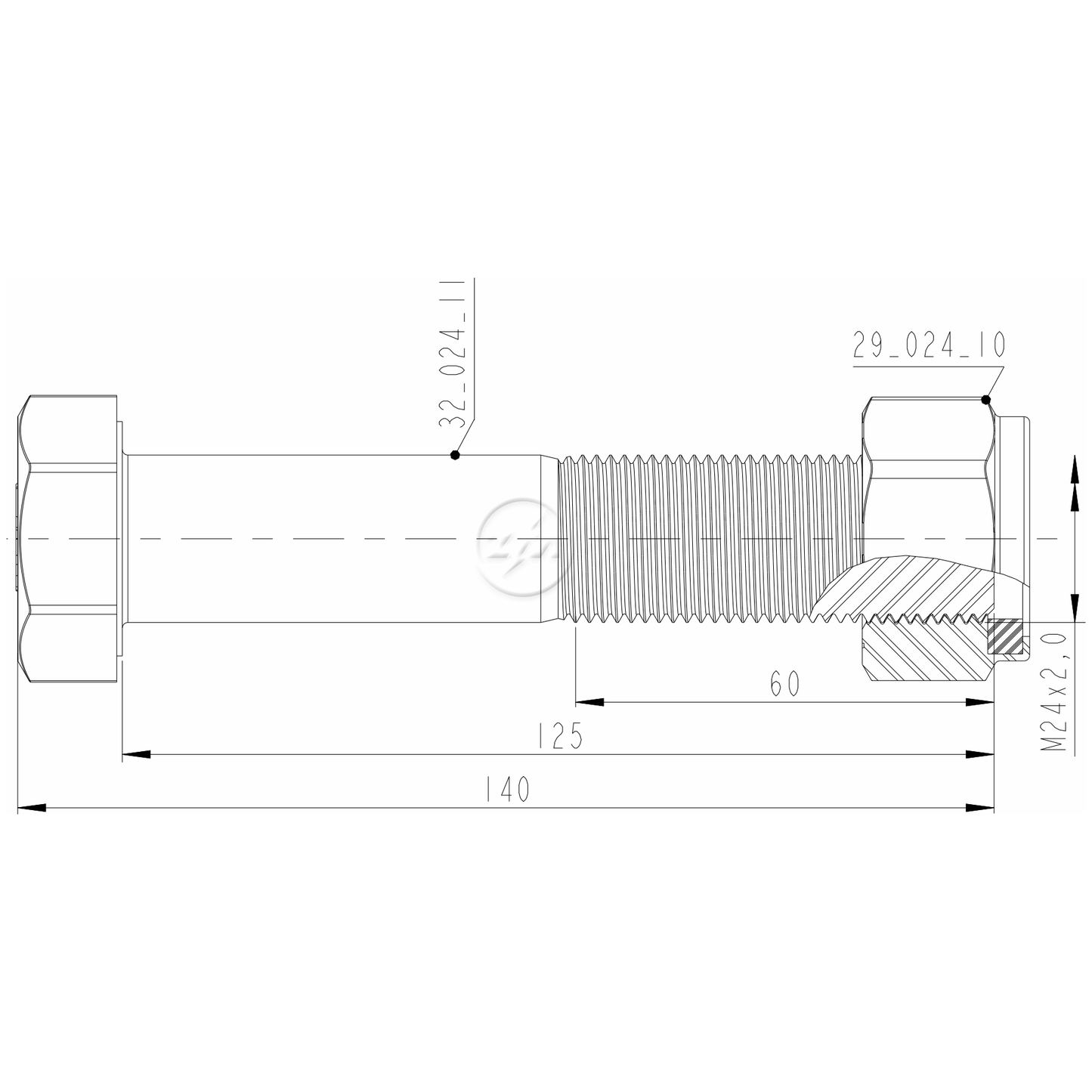 Kit 16 Parafuso Pino Tensor M24-2,0x125xCH36 - ZM - 4002411 - (2)