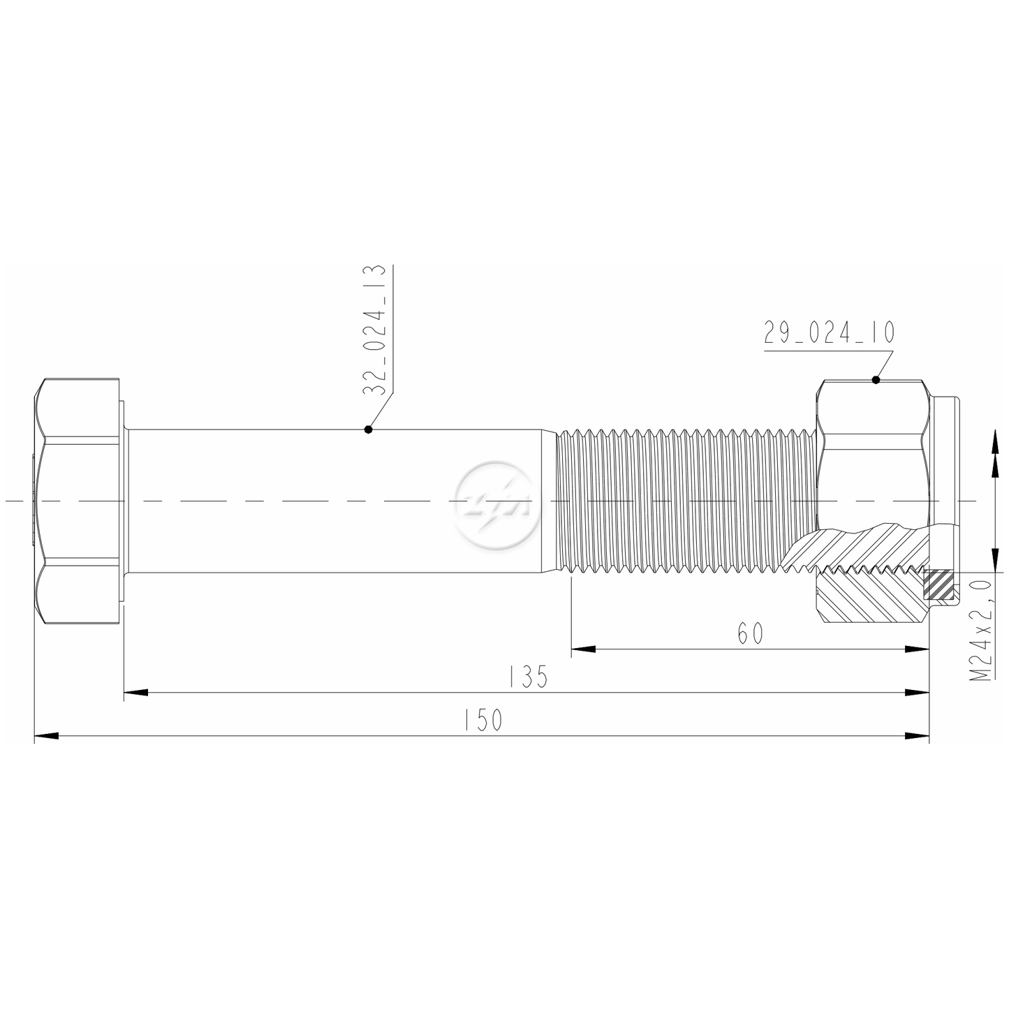Kit 16 Parafuso Pino Tensor M24-2,0x135xCH36 - ZM - 4002413 - (2)