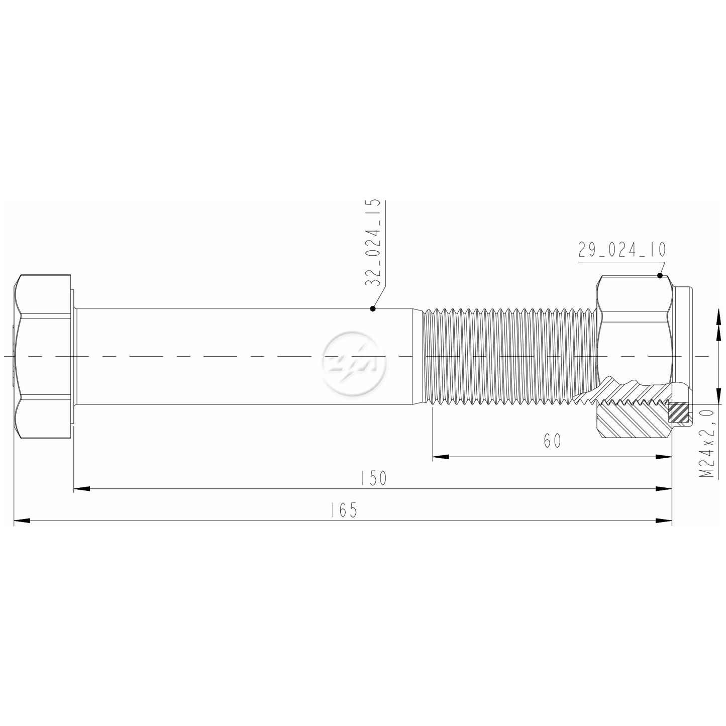 Kit 16 Parafuso Pino Tensor M24-2,0x150xCH36 - ZM - 4002415 - (2)