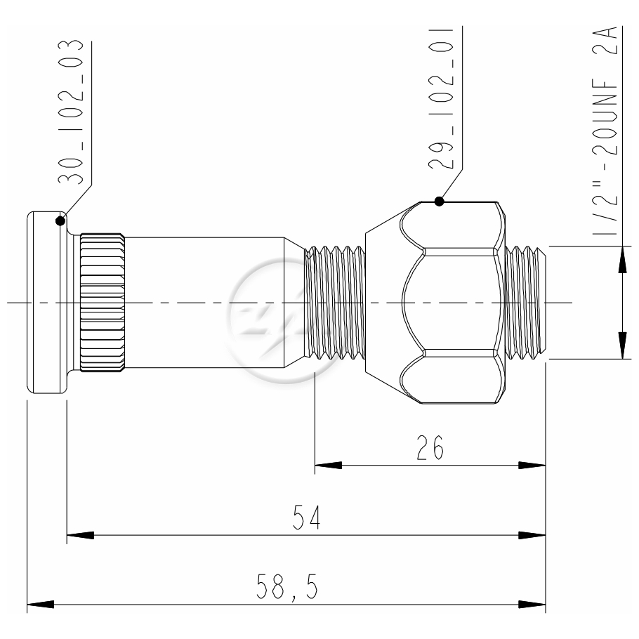 Kit 50 Parafuso Roda 1/2"x54/58,5xCH13/16"xH16 - ZM - 4010203 - (2)