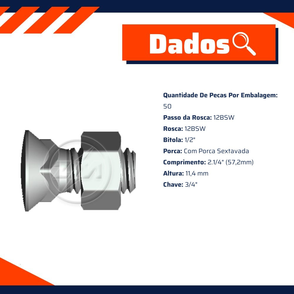 Kit 50 Parafuso para Arados 1/2"-12BSWx1,1/4" - ZM - 4012061 - (7)