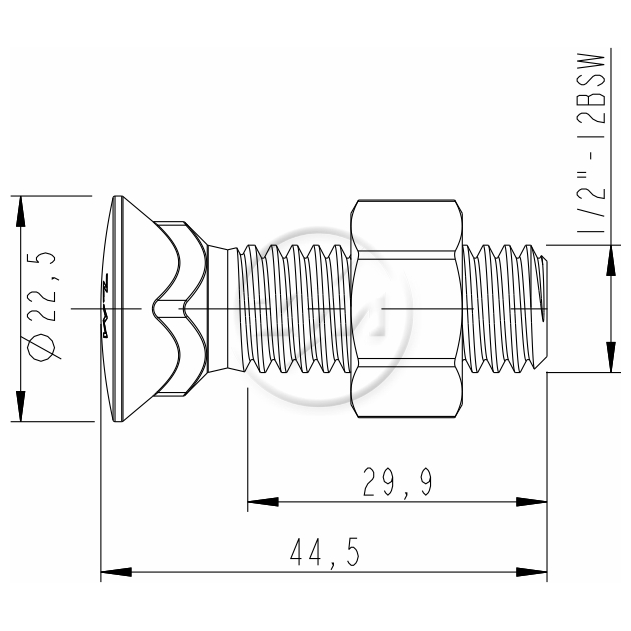 Kit 50 Parafuso para Arados 1/2"-12BSWx1,3/4" - ZM - 4012063 - (2)