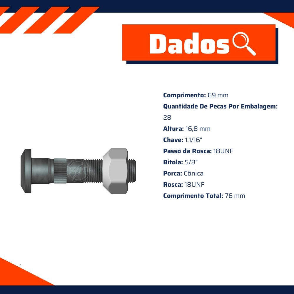 Prisioneiro de Roda com Porca Caixa com 28 Unidades para Ford F-350 e F-4000 - ZM - 40.508.08 - (8)