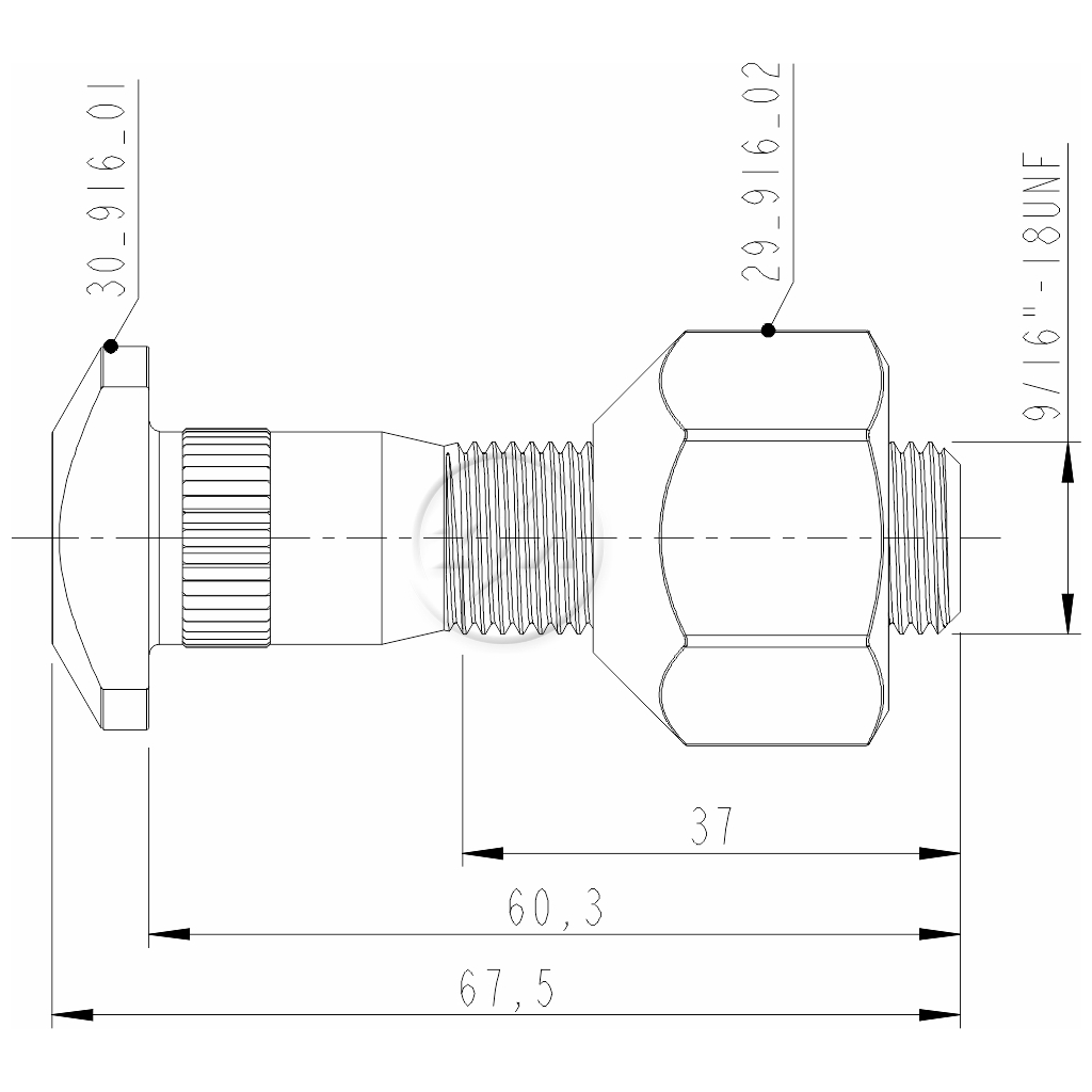 Kit 30 Parafuso Roda 9/16"x60,3/67,5xCH1.1/16" - ZM - 4091601 - (2)