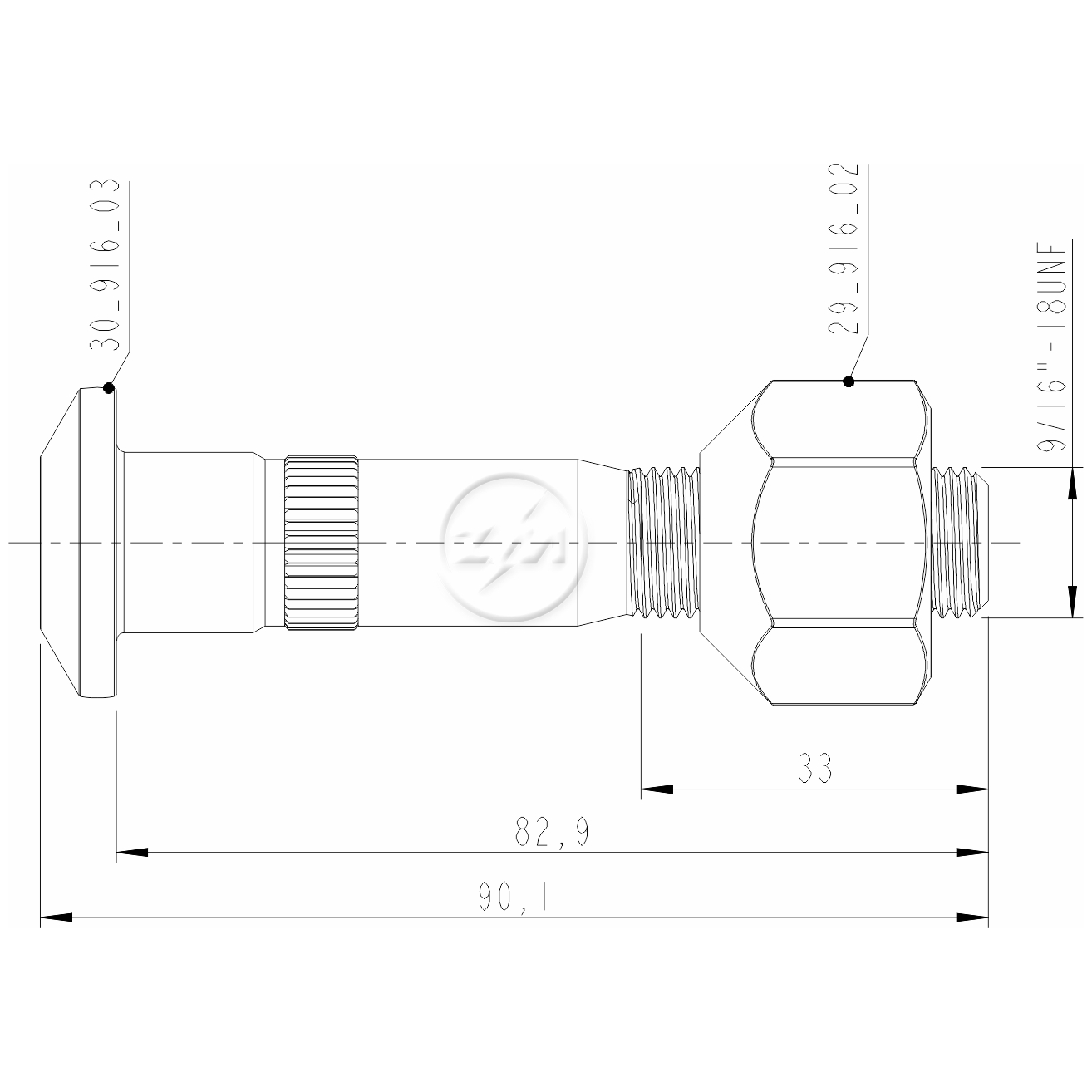 Kit 20 Parafuso Roda 9/16"x82,9/90,1xCH1.1/16" - ZM - 4091603 - (2)