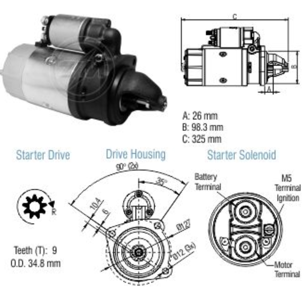 Motor de Partida Jf 12V para Agrale 1600 TX e 1800 D - ZM - 80.102.17 - (4)