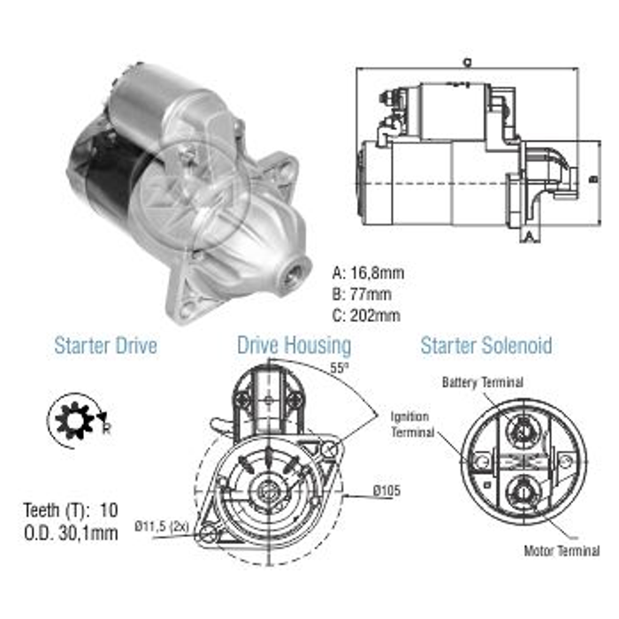 Motor de Partida M1T7 12V - ZM - 80.790.02 - (1)