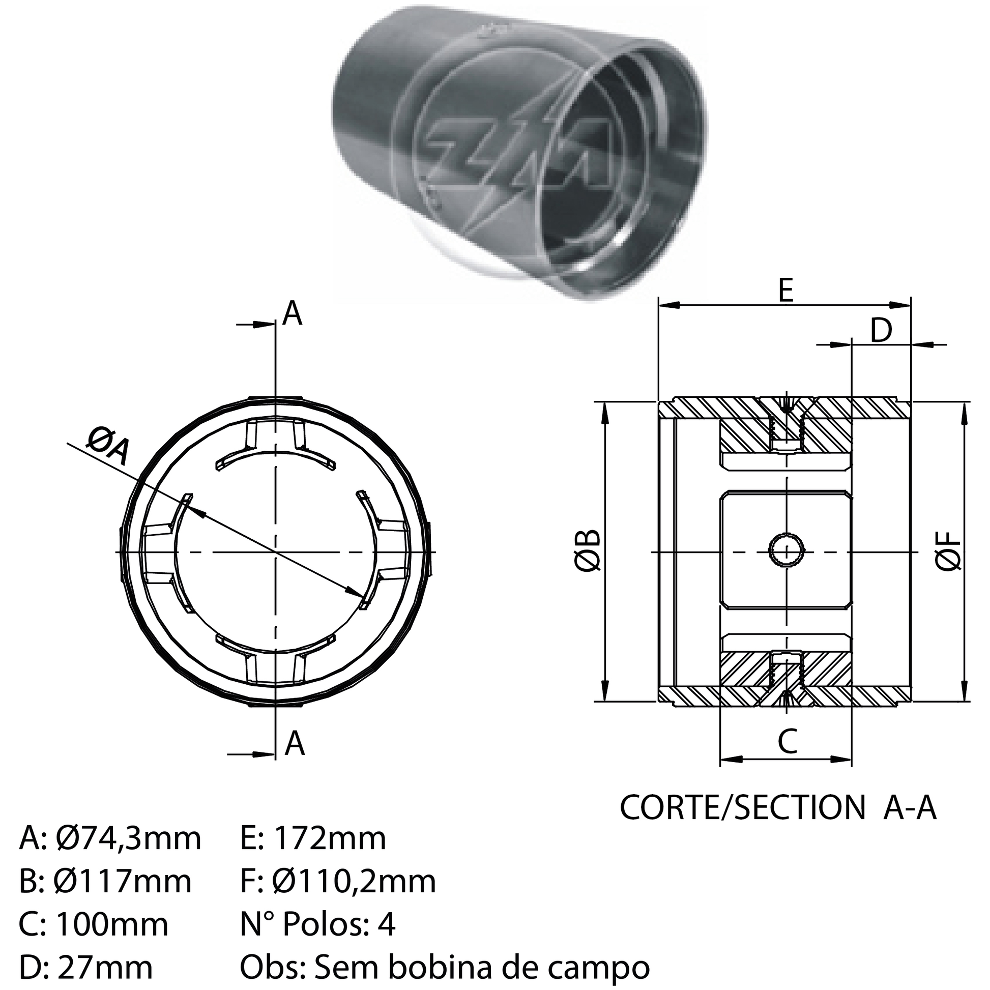 Carcaça Polar do Motor de Partida - ZM - 89.117.00 - (1)