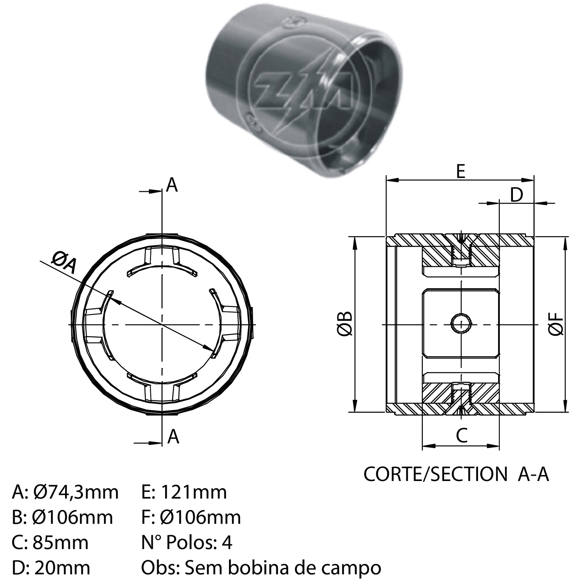 Carcaça Polar do Motor de Partida - ZM - 89.127.00 - (1)