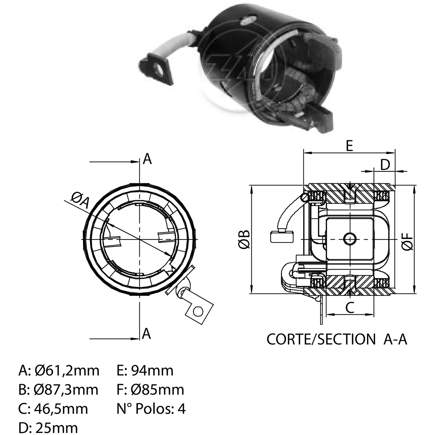 Carcaça Polar do Motor de Partida - ZM - 89.897.00 - (1)