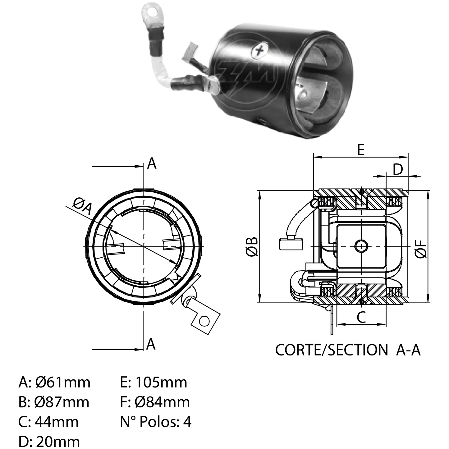Carcaça Polar do Motor de Partida - ZM - 89.907.00 - (1)
