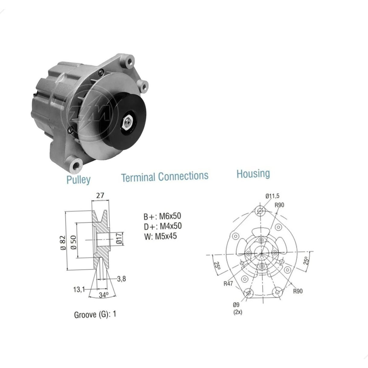 Alternador K1 12V 45A - ZM - 90.101.29 - (2)