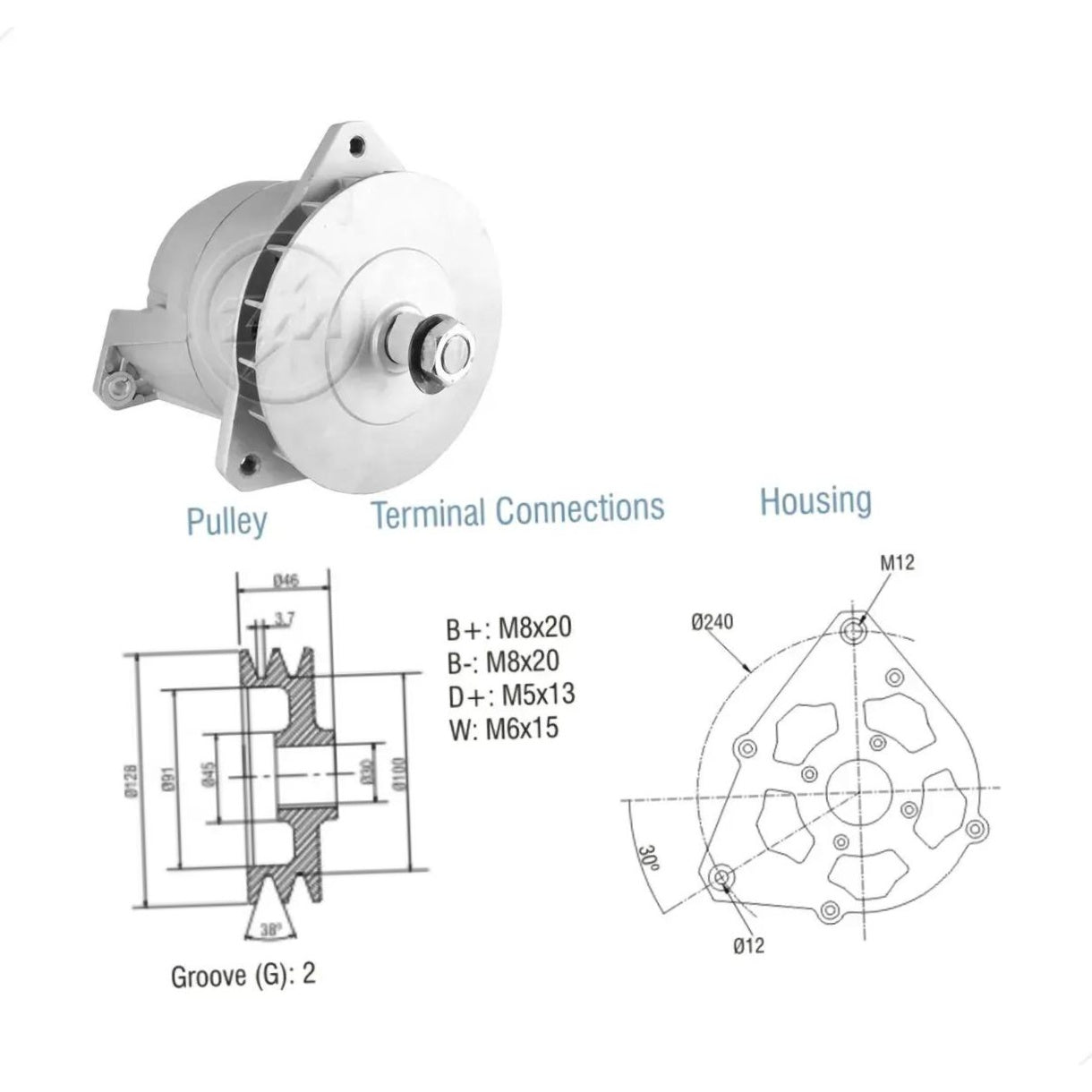 Alternador T1 24V 140A - ZM - 90.104.10 - (7)