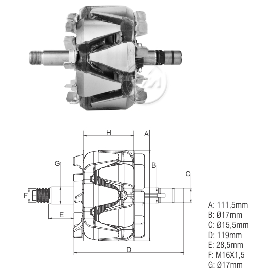 Rotor do Alternador 12V 200A - ZM - 93.200.01 - (2)