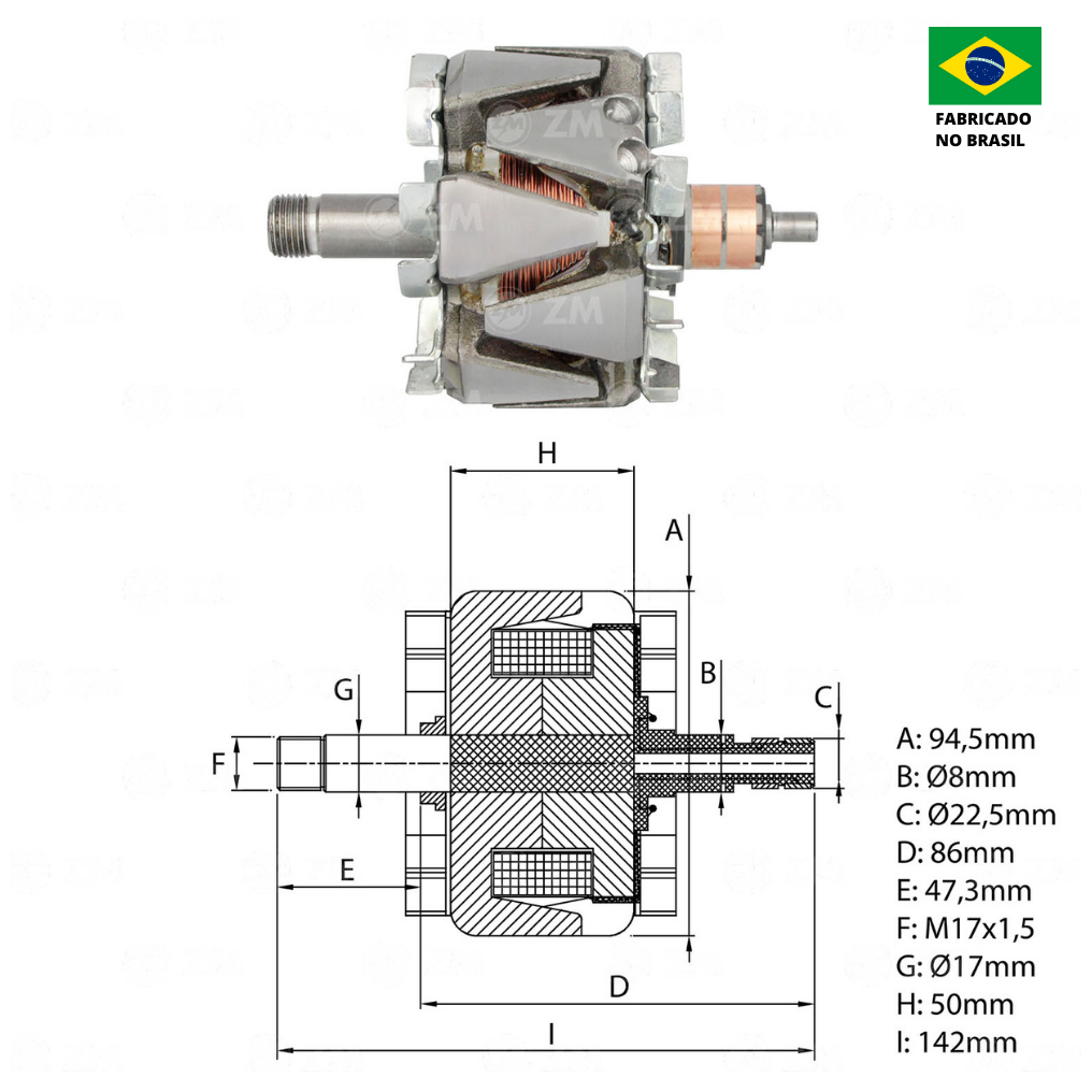 Rotor do Alternador 12V 90A - ZM - 93.201.03 - (2)