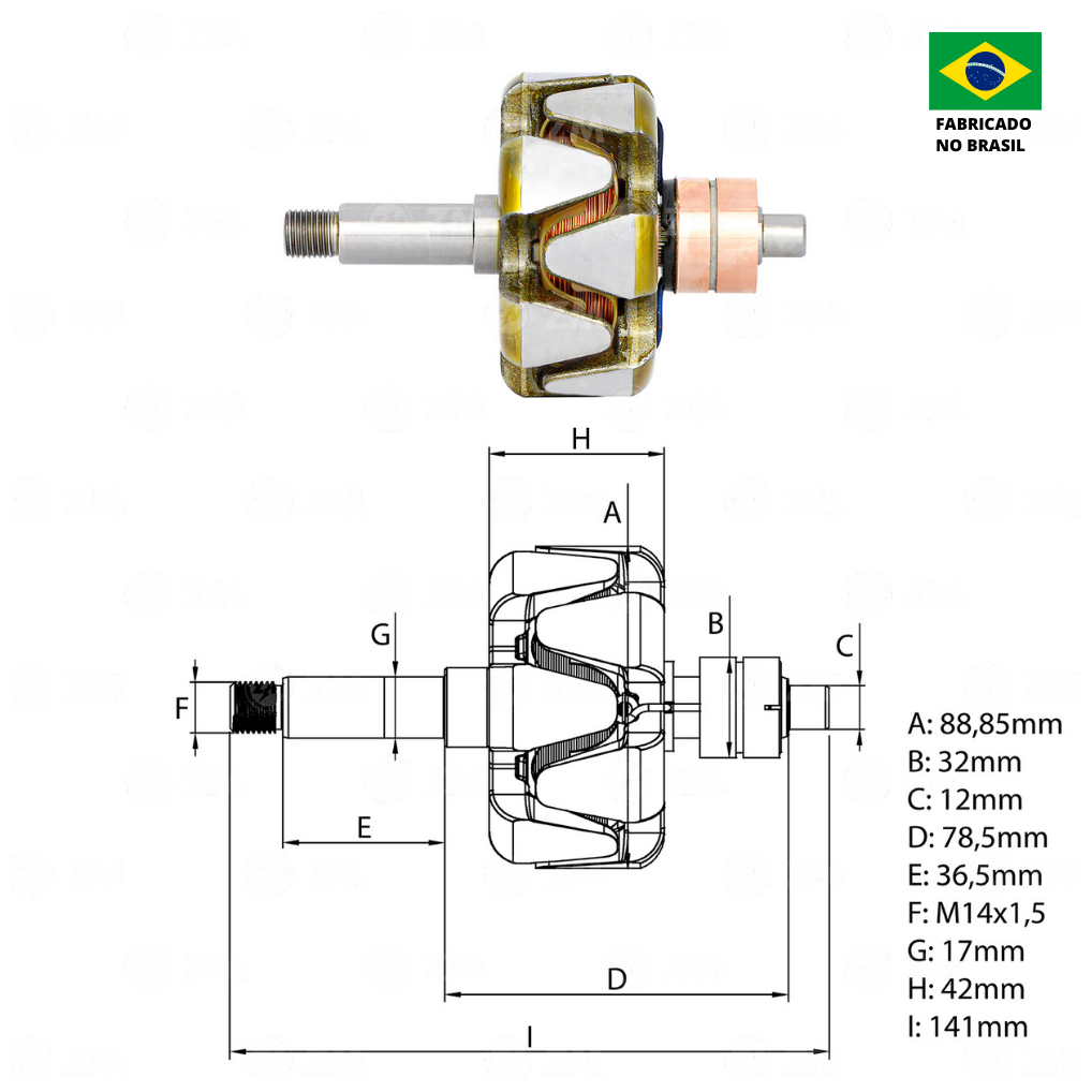 Rotor do Alternador 12V 35A - ZM - 93.530.07 - (2)