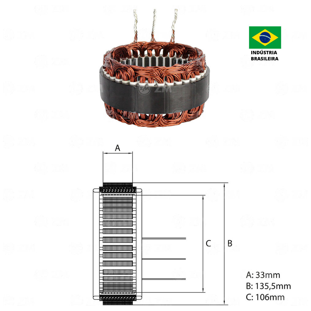 Estator do Alternador 12V 140A - ZM - 94.590.02 - (2)