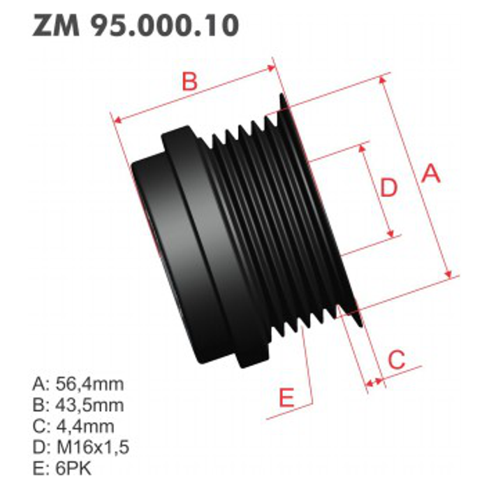 Polia Decoupler do Alternador - ZM - 95.000.10 - (1)