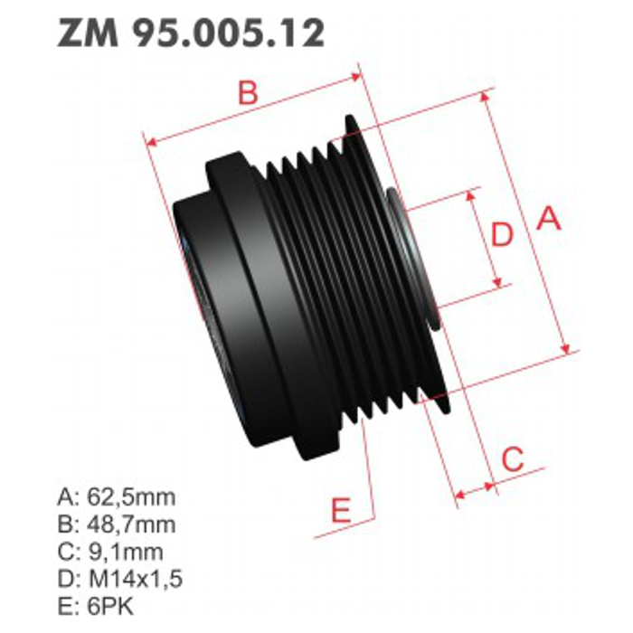 Polia Decoupler do Alternador - ZM - 95.005.12 - (2)