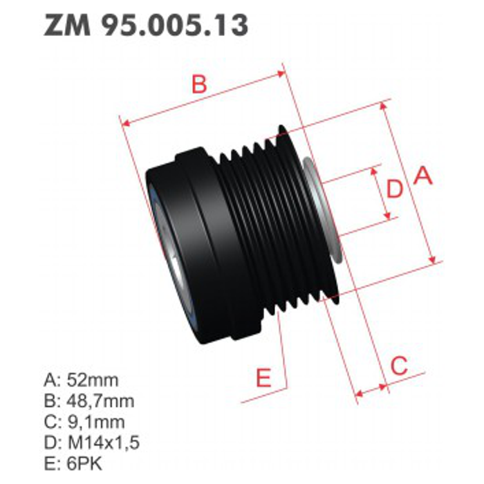 Polia Decoupler do Alternador - ZM - 95.005.13 - (1)