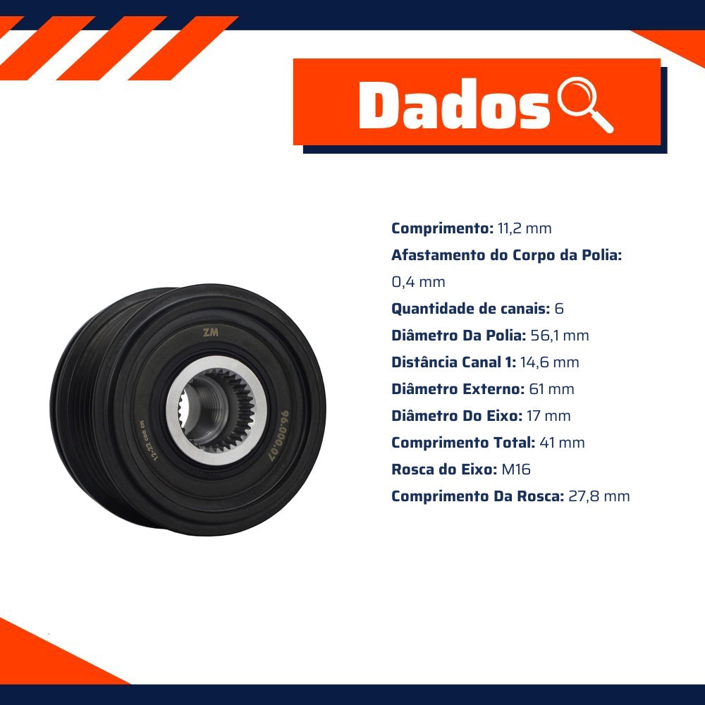Polia de Roda Livre OAP do Alternador - ZM - 96.000.07 - (2)