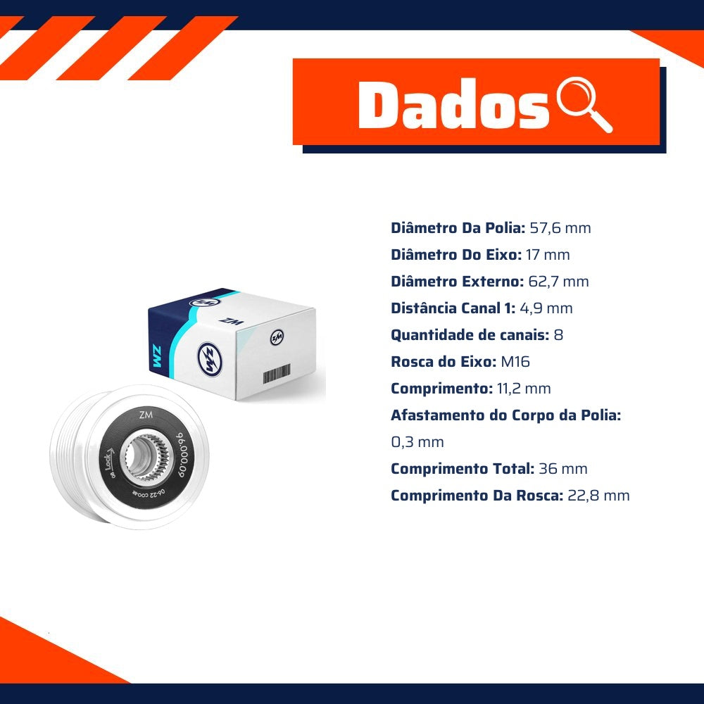 Polia de Roda Livre OAP do Alternador - ZM - 96.000.09 - (3)