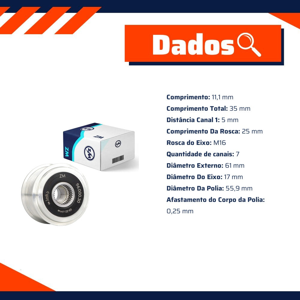 Polia de Roda Livre Oap do Alternador para Porsche Cayenne e Volkswagen Touareg - ZM - 96.000.30 - (3)