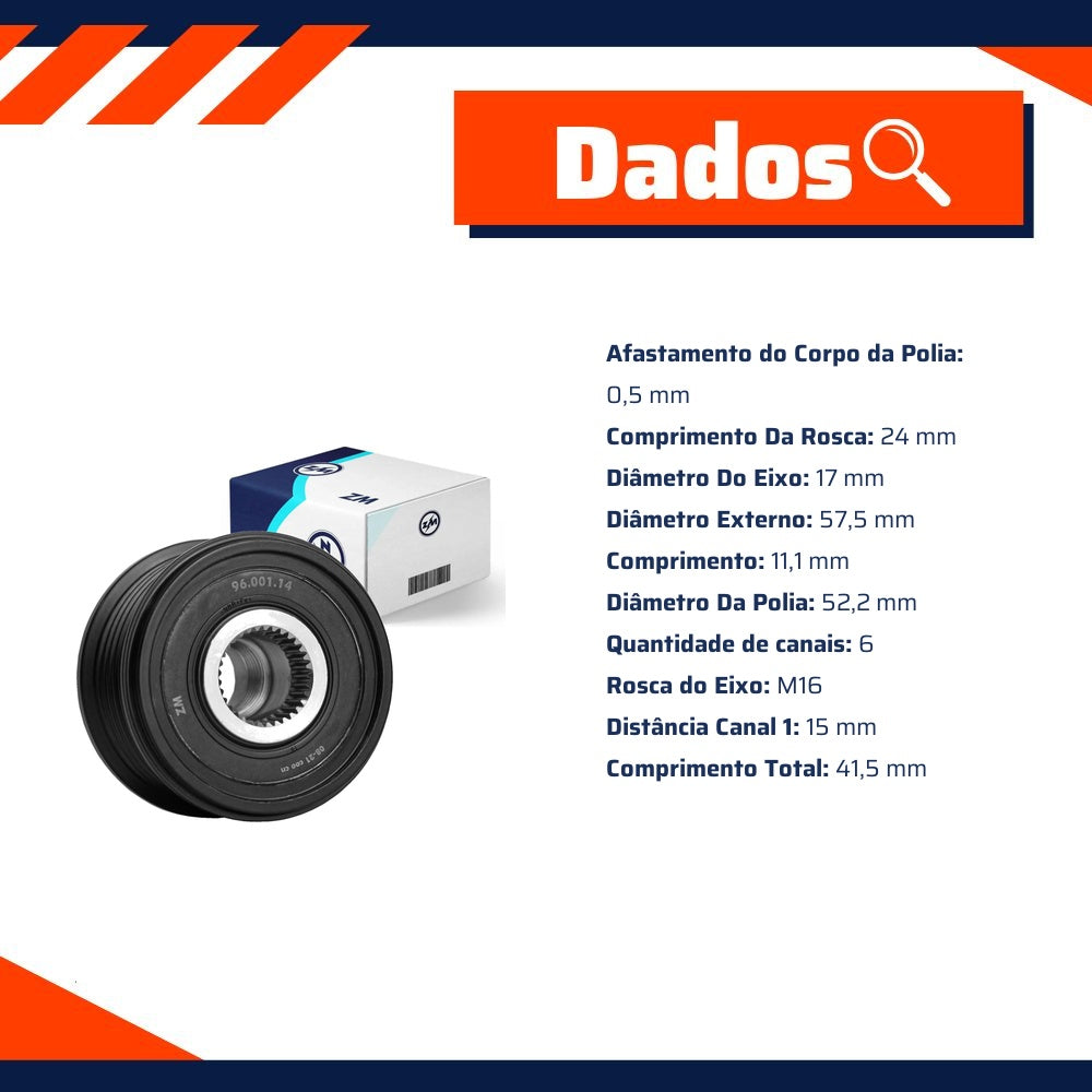 Polia de Roda Livre OAP do Alternador - ZM - 96.001.14 - (3)