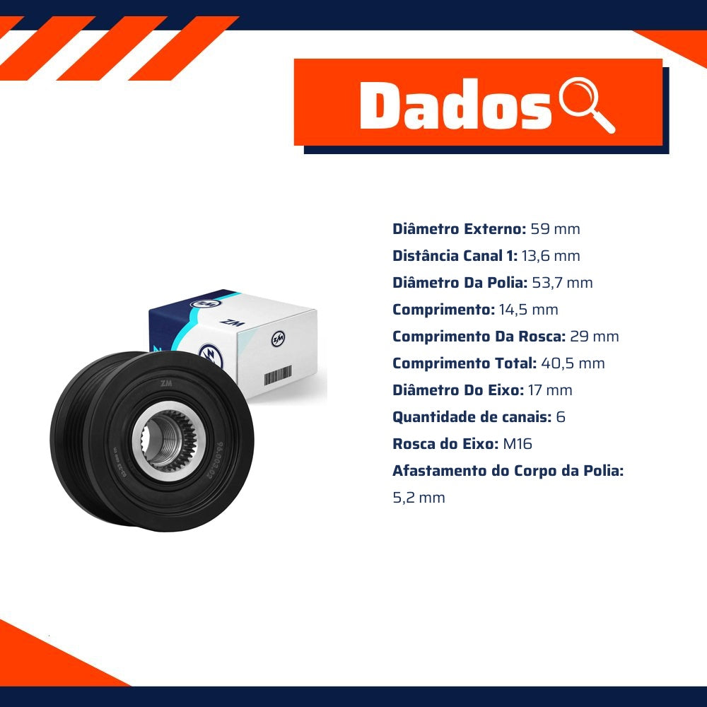 Polia de Roda Livre Oap do Alternador para Chevrolet Cruze e Cruze Sport6 - ZM - 96.003.02 - (3)