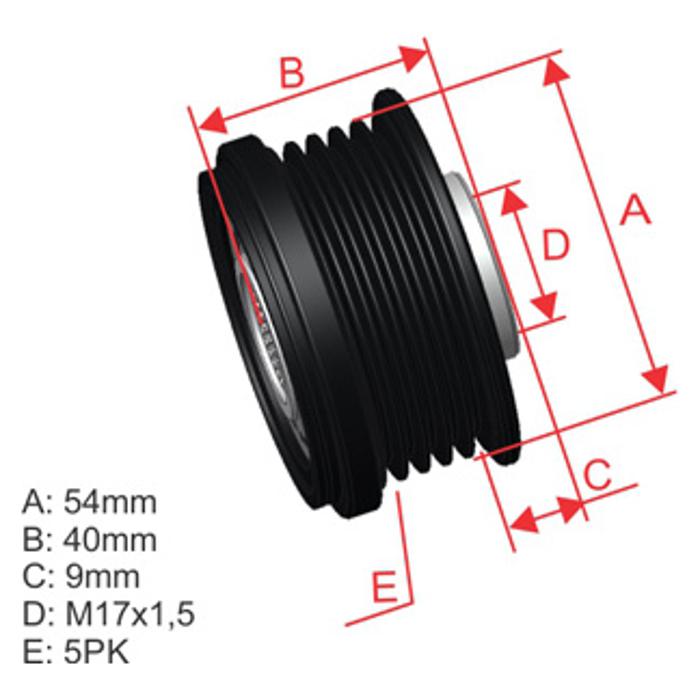 Polia de Roda Livre OAP do Alternador - ZM - 96.005.29 - (1)