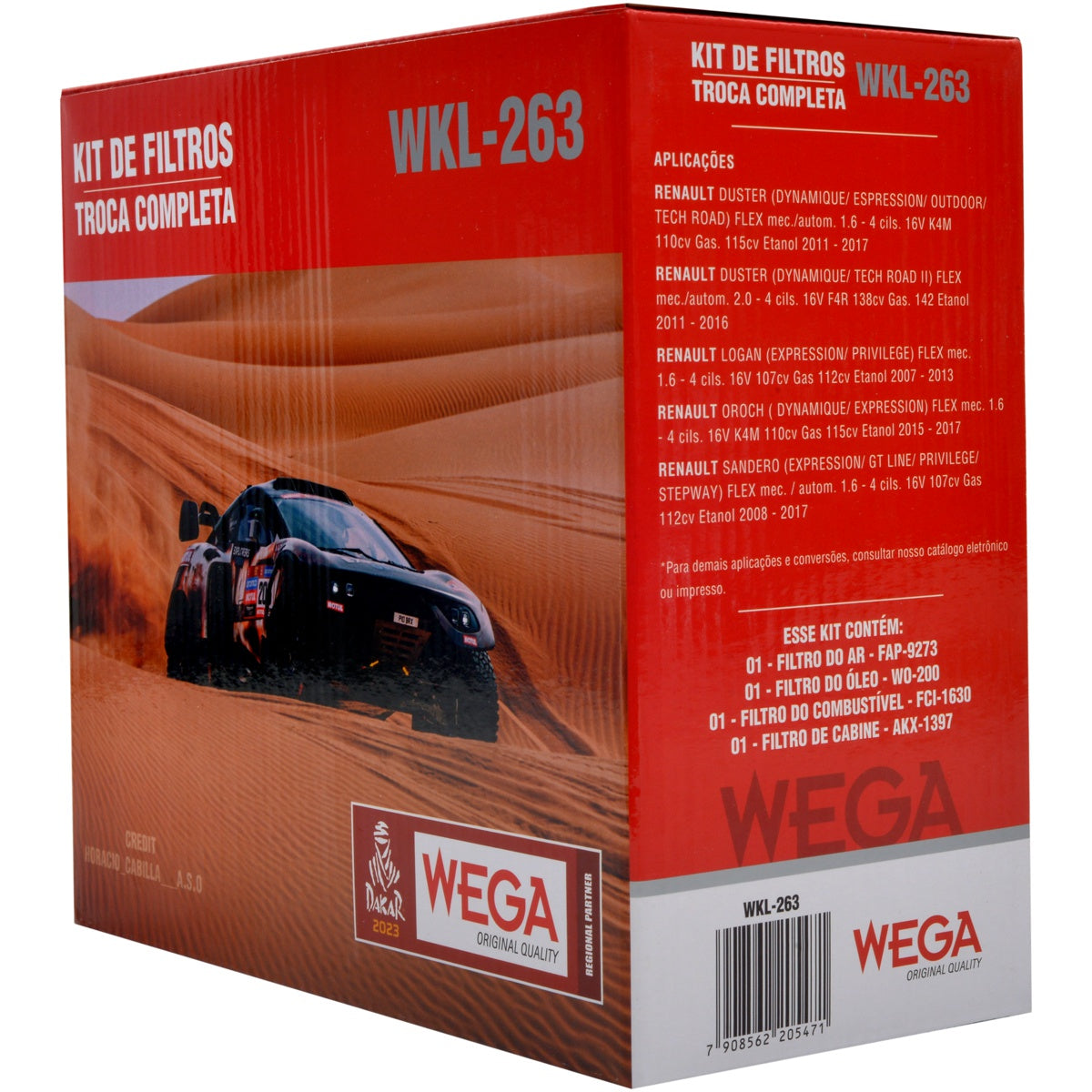 Kit Troca Completa Filtros Ar Óleo Comb Cabine Duster Logan Oroch Sandero 07/17 - Wega - WKL-263 - (8)