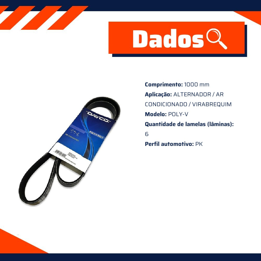 Correia de Acessórios Poly-V PK 6 Lâminas - DAYCO - 6PK1000 - (8)