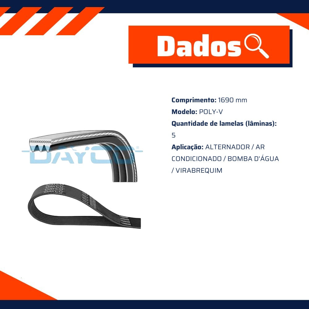 Correia de Acessórios Poly-V 1690mm para Chevrolet Tracker - Dayco - 5PK1690 - (7)