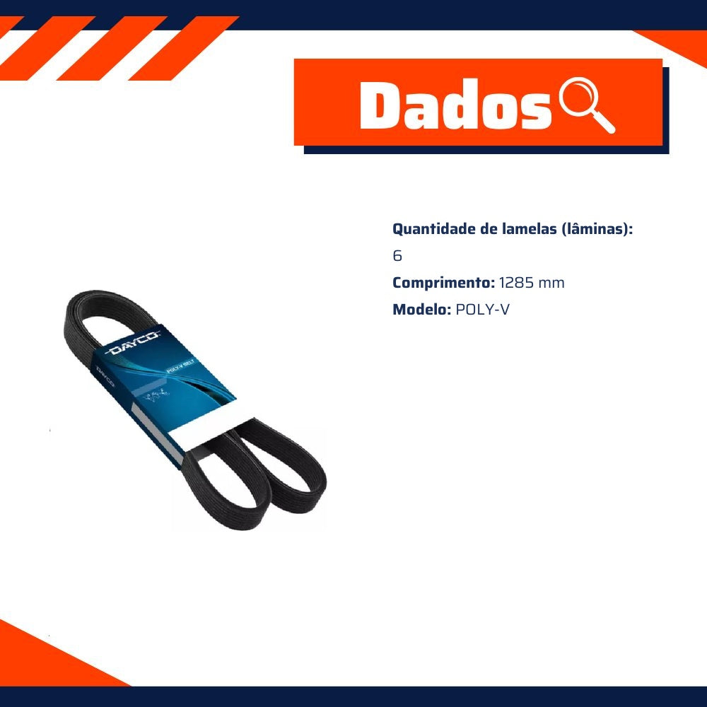 Correia de Acessórios Poly-V 6 Lamelas 1285mm - DAYCO - 6PK1285 - (8)
