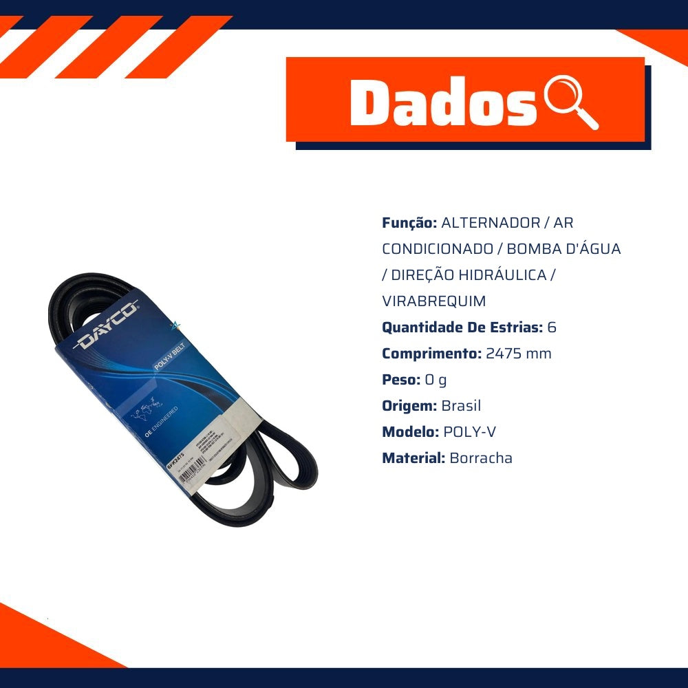 Correia de Acessórios Multi V 6 estrias - CONTITECH - 6PK2475 - (3)