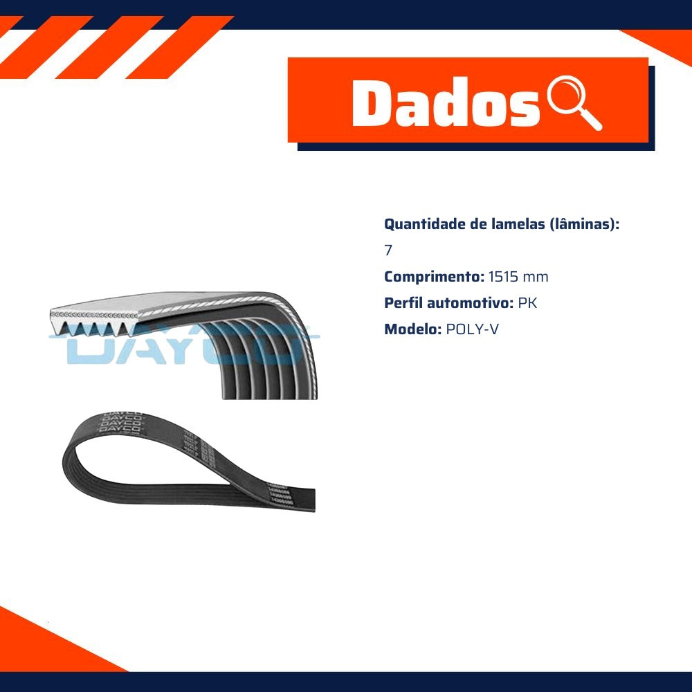 Correia de Acessórios Poly-V PK 7 Lamelas 1515mm para Toyota Hilux e Hilux SW4 - Dayco - 7PK1515 - (7)